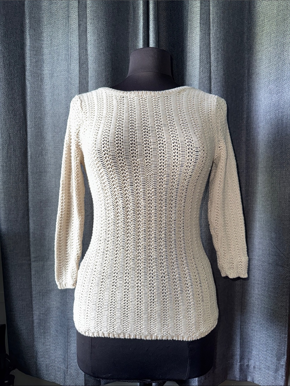GAP 100% Cotton Women's Cream Open-Knit Boatneck Sweater